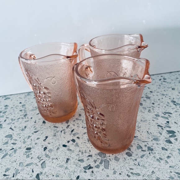 All 3 Pink Depression Glass Small Pitcher Vintage - Picture 3 of 15